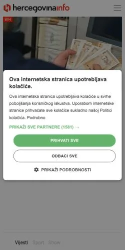Vista previa del sitio Vijesti Hercegovina.Info, medio de Croacia para artículos patrocinados
