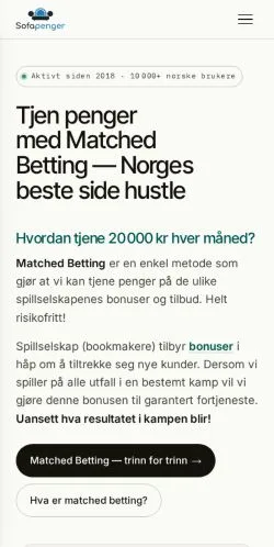 Aperçu du site Sofapenger, média de Norvège pour articles sponsorisés