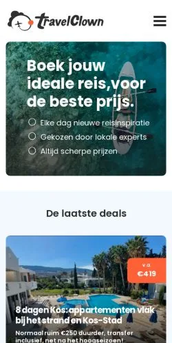 Anteprima del sito TravelClown, media di Paesi Bassi per articoli sponsorizzati
