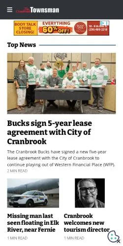 Podgląd witryny Cranbrook Daily Townsman, medium z kraju Stany Zjednoczone do artykułów sponsorowanych