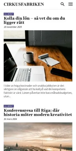 Anteprima del sito Cirkusfabriken, media di Svezia per articoli sponsorizzati