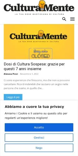 Anteprima del sito CulturaMente, media di Italia per articoli sponsorizzati