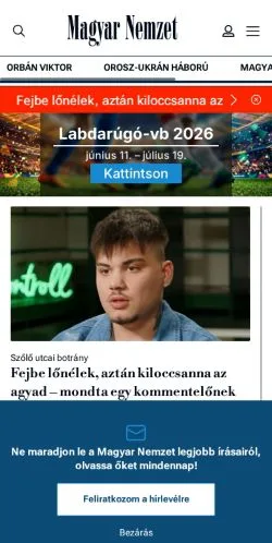Podgląd witryny Magyar Nemzet, medium z kraju Węgry do artykułów sponsorowanych