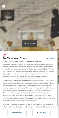 Anteprima del sito MAIR Fragrance, media di Stati Uniti per articoli sponsorizzati