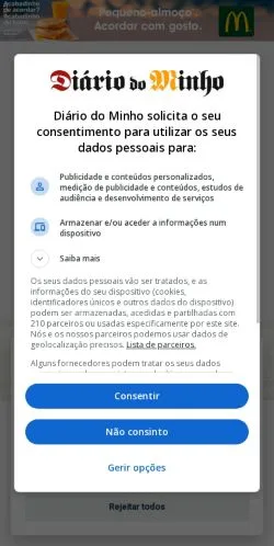 Podgląd witryny Diário do Minho, medium z kraju Portugalia do artykułów sponsorowanych