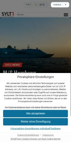 Anteprima del sito Sylt1 TV, media di Germania per articoli sponsorizzati