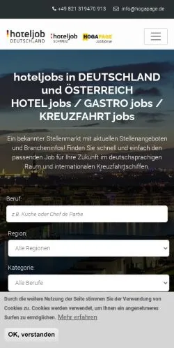 Anteprima del sito Hoteljobs in Deutschland, media di Germania per articoli sponsorizzati