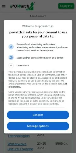 Forhåndsvisning av nettstedet IPO Watch, medium fra India for sponsede artikler