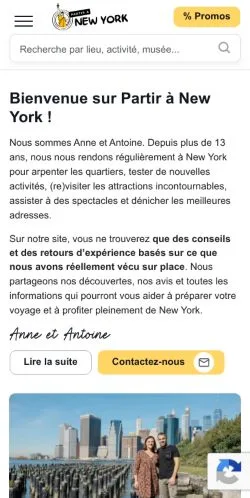 Anteprima del sito Partir à New York, media di Francia per articoli sponsorizzati