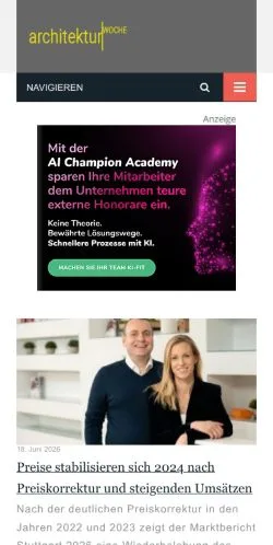 Anteprima del sito Architektur Woche, media di Germania per articoli sponsorizzati