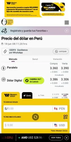 Anteprima del sito Cuánto Esta El Dólar, media di Perù per articoli sponsorizzati