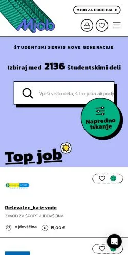 스폰서 기사용 미국 매체 Mjob Študentski Servis 사이트 미리보기