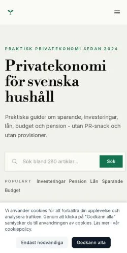 Anteprima del sito Om Privatekonomi, media di Svezia per articoli sponsorizzati