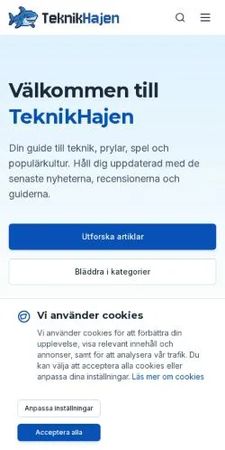 Anteprima del sito TeknikHajen, media di Svezia per articoli sponsorizzati