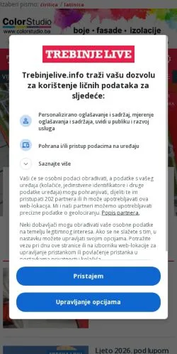 Anteprima del sito Trebinje Live, media di Stati Uniti per articoli sponsorizzati
