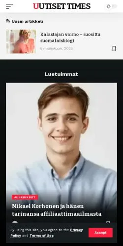 Podgląd witryny Uutiset Times, medium z kraju Finlandia do artykułów sponsorowanych