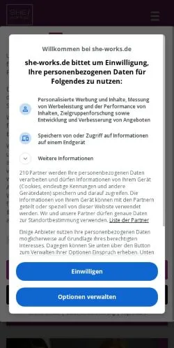 Aperçu du site SHE Works!, média de Allemagne pour articles sponsorisés