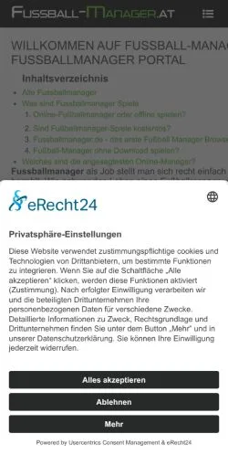 Anteprima del sito Fussball Manager, media di Austria per articoli sponsorizzati
