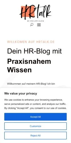 Forhåndsvisning av nettstedet HRtalk, medium fra Tyskland for sponsede artikler