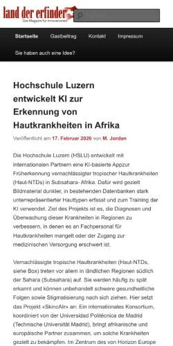 Vista previa del sitio Land Der Erfinder, medio de Suiza para artículos patrocinados