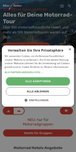 Podgląd witryny BikerBetten, medium z kraju Niemcy do artykułów sponsorowanych