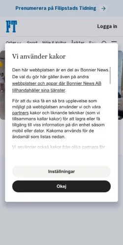 스폰서 기사용 스웨덴 매체 Filipstadstidning 사이트 미리보기