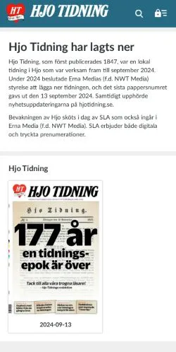 Anteprima del sito Hjotidning, media di Svezia per articoli sponsorizzati