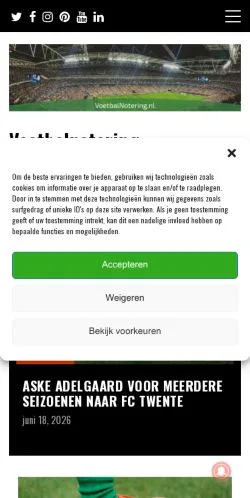 Anteprima del sito Voetbalnotering, media di Paesi Bassi per articoli sponsorizzati