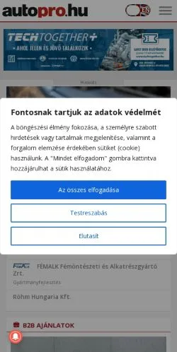 Podgląd witryny Autopro, medium z kraju Węgry do artykułów sponsorowanych