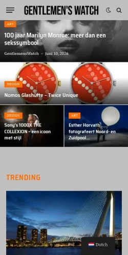 Aperçu du site Gentlemen's Watch, média de Pays-Bas pour articles sponsorisés