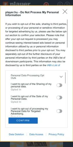 スポンサード記事向けのハンガリーメディア、Playerのサイトプレビュー