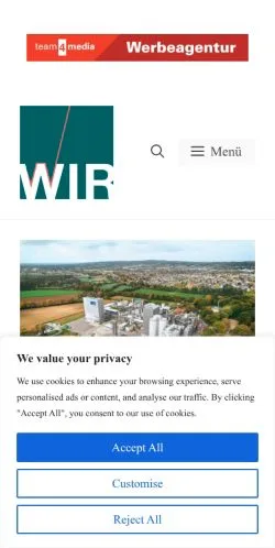 스폰서 기사용 독일 매체 WIR Wirtschaft Regional 사이트 미리보기