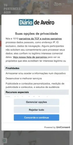스폰서 기사용 포르투갈 매체 Diário de Aveiro 사이트 미리보기