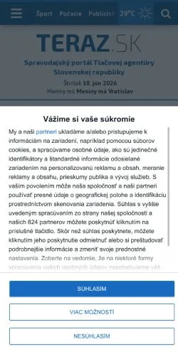 Podgląd witryny Teraz, medium z kraju Słowacja do artykułów sponsorowanych