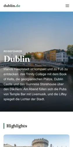 Voorbeeld van de site Dublin Reiseführer, medium uit Duitsland voor gesponsorde artikelen