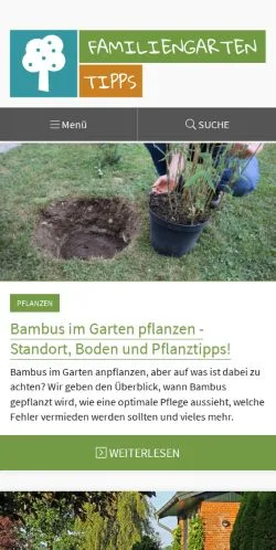 Anteprima del sito Familiengarten Tipps, media di Germania per articoli sponsorizzati