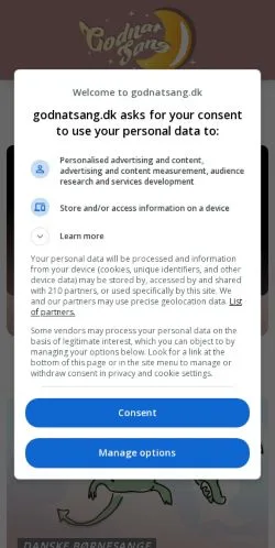 Anteprima del sito Godnatsang, media di Danimarca per articoli sponsorizzati