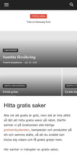 Anteprima del sito Gratissidan, media di Svezia per articoli sponsorizzati