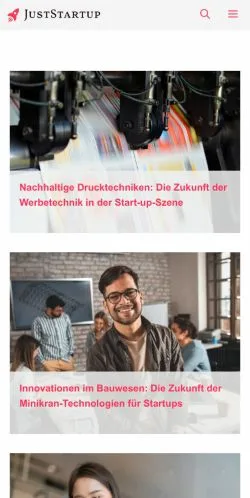 Vista previa del sitio JustStartUp, medio de Alemania para artículos patrocinados