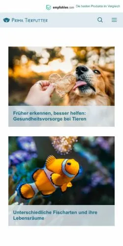 Förhandsvisning av webbplatsen Prima Tierfutter, medium i Tyskland för sponsrade artiklar