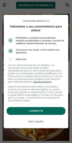 스폰서 기사용 포르투갈 매체 Receitas De Culinária TV 사이트 미리보기