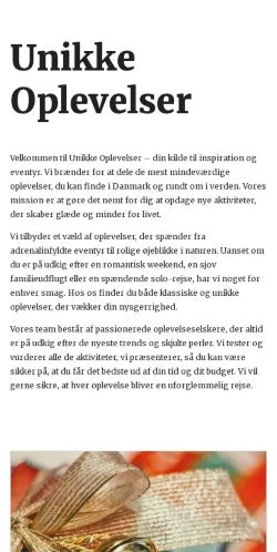 Anteprima del sito unikkeoplevelser.dk, media di Danimarca per articoli sponsorizzati
