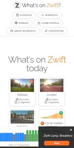 스폰서 기사용 미국 매체 What's on Zwift? 사이트 미리보기