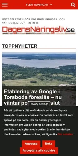 Anteprima del sito Dagens Naringsliv, media di Svezia per articoli sponsorizzati
