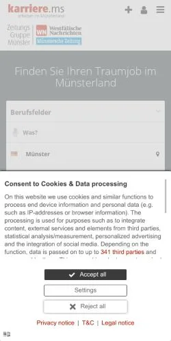 Voorbeeld van de site Karriere Münsterland, medium uit Duitsland voor gesponsorde artikelen