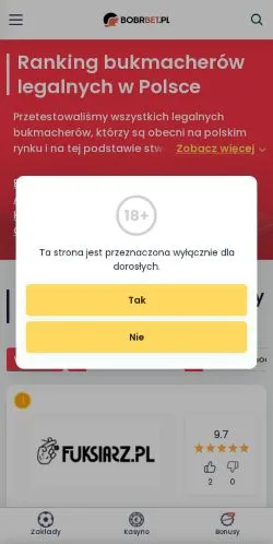 Anteprima del sito BobrBet, media di Polonia per articoli sponsorizzati