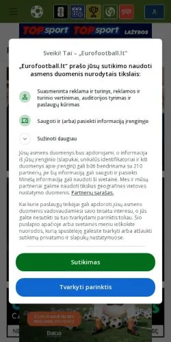 Podgląd witryny Eurofootball, medium z kraju Litwa do artykułów sponsorowanych