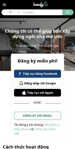 Vista previa del sitio homify, medio de Vietnam para artículos patrocinados