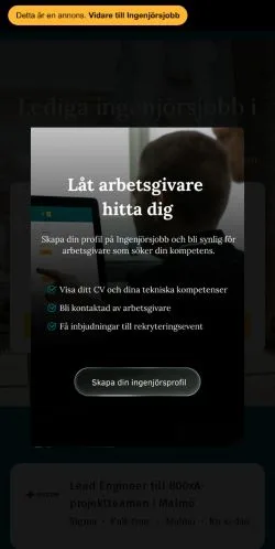 Anteprima del sito Ingenjörsjobb, media di Svezia per articoli sponsorizzati