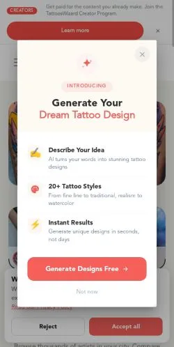 Forhåndsvisning av nettstedet TattoosWizard, medium fra USA for sponsede artikler